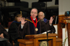 President Dockery welcomes the friends and families of the graduates during summer graduation. - Photo by Jim Veneman