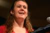 During chapel before GO Week, Senior Anna Sanders shares her story of doing ministry with middle schoolers over the past summer. - Photo by Stephanie Schroeder