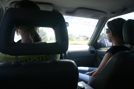 Lauren Crane gives students a ride as she gives her Focus group a tour of Jackson during New Student Orientation.