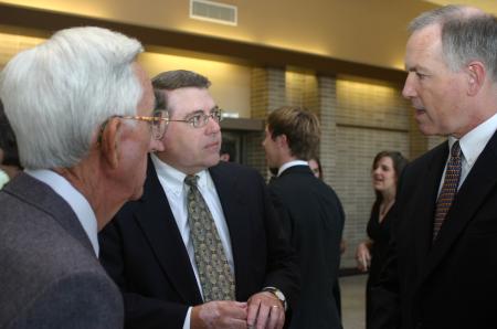 Sam Dockery, Paul Huckaba and Jim Colledge fellowship before the Tenth Annual Scholarship Banquet.