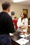 Elsie Smith, associate professor of biology, talks to freshman Sammy Pace, who is taking prerequisite classes for pharmaceutical school. Smith has been teaching students for 44 years. - Photo by Stephanie Schroeder