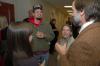 Professor Hal Poe (right) fellowships with Kyle Clark and Rebecca Poe during the Christian Studies Homecoming reception. - Photo by Morris Abernathy
