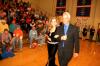 Freshman Elizabeth Wood, public relations and advertising major from Crossville, Tenn., who is the daughter of Michael and Debbie Wood, is escorted by her father onto the court before the naming of the queen during Homecoming. - Photo by Morris Abernathy