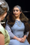 Carrie Wheeler as Lady Cynthia Hayling chats with Amy Calvert as Felicity in <i>Relative Values</i>. - Photo by Jim Veneman