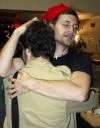 11/27/06 - Junior Ronald Long, youth ministry major and McAfee resident assistant, warmly greets Junior Blake McKinney, music major, to the McAfee commons where they are decorating for the Christmas holidays.