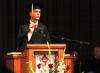 Senior Landon Preston, management major and SGA president, delivers a short speech during Fall  Convocation.  - Photo by Matthew Diggs
