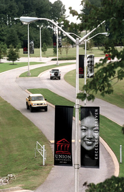 9/14/2002 - New banners featuring students and the university's guiding principles decorated the campus during the fall of 2002.  (ID: 671)