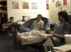 11/12/06 - McAfee resident Jason Allison plays background music as his roommates Cody Curtis and John Hawley play Halo.  