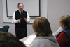11/7/02 - Tom Rosebrough, dean of the School of Education, encourages undergraduate and graduate students alike to think deeply about their faith and how it can be applied in their classrooms. - Jim Veneman