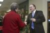 Melanie Matthews, associate professor of nursing, welcomes Jerry Tidwell to Union during a reception held after chapel outside the President's Office. - Photo by Stephanie Schroeder