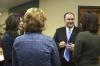 Valerie Trautman, Linda Baker and Allie Campbell welcome Jerry Tidwell to Union during a reception held after chapel outside the President's Office. - Photo by Stephanie Schroeder