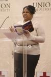 Freshman Katelynn Johnson read from the poetry of Maya Angelou during the First Annual Black History Month Program. - Photo by Wayne Holmes