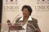 Dr. Camille Searcy spoke on the educational philosophies of W.E.B. Du Bois & Booker T. Washington during the First Annual Black History Month Program. - Photo by Wayne Holmes