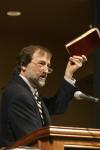Hal Poe, Charles Colson professor of faith & culture, makes a point during his sermon in chapel, <em>Same Song, Second Verse</em>. - Photo by Stephanie Schroeder