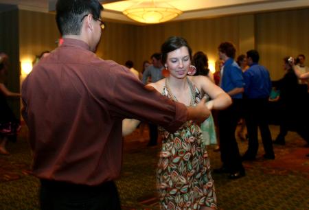 Sophomore A.K. McClain dances with Freshman Beth Spain during the Swing Dance put on by SAC at the Andrew Jackson Ballroom of the Double Tree Hotel.