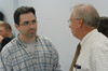 Kirby Atkins, a computer animator and 1991 graduate of Union University, speaks with Mathematics professor Don Richard shortly before Kirby's session on computer animation & digital filmmaking. - Photo by Cam Tracy