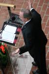 05/11/07 - President Dockery presents stats about White Hall during the dedication. The $20 million building contains 1400 drawers and a $4.2 million HVAC system that re-circulates air every 8 minutes.