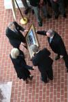05/11/07 - President David S. Dockery and Board of Trustees Chairman Harry Smith present a portrait of White Hall to Roy and Martha White. The Whites made the lead gift for the new science building that bears their name.