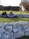 11/12/01 - Chris Bruno of Memphis and Lori Neal of Paris, Tenn. participate in a 24-hour prayer chain at the altar constructed by the art department in the middle of the environmental installation that stretches from 45 Bypass to Pleasant Plains Extended.