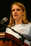 Emily Watlington talks about her GO Trip to Guatemala during chapel. - Photo by Stephanie Schroeder