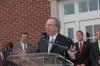 05/11/07 - President Dockery presents stats about White Hall during the dedication. The 63,345 square foot building contains 66 miles of electrical wiring and 23 miles of networking cabling.