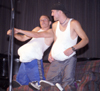 Freshmen Patrick Myers and Will Oates perform <i>Coach Potatoes</i> during the Variety Show at New Student Orientation.  - Photo by Mykle Harchfield Johnson