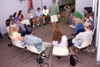 Patrick Feathers leads his FOCUS group in an icebreaker during New Student Orientation. - Photo by Kasey Carty-Campbell