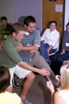 Freshman Adam Vietch and FOCUS Leader Patrick Feathers enjoy an active FOCUS game.
 - Photo by Kasey Carty-Campbell