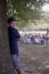 Freshman Jeff Reese takes a minute away from the FOCUS-Festival crowd during New Student Orientation. - Photo by Kasey Carty-Campbell