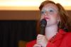 Kinsey Bolinger played hostess during the SAC game show at orientation. - Photo by Stephanie Schroeder