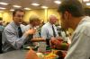 Greg Thornbury, dean of the school of Christian studies, talks with Hunter Bragg from Birmingham, Ala. during the Dinner with your Department event at New Student Orientation. - Photo by Stephanie Schroeder