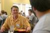 8/27/07 - Troy Riggs, mathematics department chair, talks with an MK Isaac Evans during the Dinner with your Department event at New Student Orientation. - Stephanie Schroeder