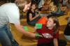 Senior Bonnie Duffield hands Elizabeth Becraft a card to sign up for Life Groups. - Photo by Neisha Fuson