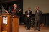 09/7/07 - President Dockery thanks Baptist Memorial Health Care for their gift of $1 million after the presentation of the check by BMHC President and CEO Stephen Reynolds.