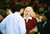 02/46/03 - Head Coach Mark Campbell, Assistant Coach Katie Woodruff, and Graduate Assistants Tonya Tuggles and Brandon Wood go over strategy during a timeout.