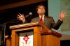 Gene Fant, dean of the college of arts and sciences, addresses the university in a Wednesday morning chapel. - Photo by Matt Elia