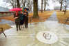Ramona Mercer and the Alexanders brave the weather to visit the old Union campus in downtown Jackson during Homecoming 2003. - Photo by Jim Veneman