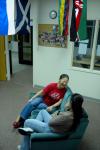 10/1/07 - Senior Jasmine Huang laughs with M.A.I.S. Student Ariane Mansur in the international student lounge.  - Neisha Fuson