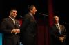 Charles Fowler moderated a few questions from the audience for Leon Panetta and Andrew Card after each had had an opportunity to speak at the Scholarship Banquet. - Photo by Neisha Fuson