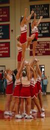 11/3/07 - The Union cheerleaders form a stunt during the halftime show of the Homecoming game. 