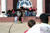 11/3/07 - Blake Ward and his son of Jackson enjoyed watching the reunion band play in front of Jennings Hall during Homecoming's Arts in the Park. - Kristi McMurry