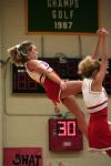 11/3/07 - Brooke Pearson, junior Learning Foundations major, falls from on top of a build during the halftime cheer.