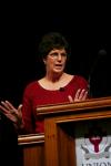 Sharron Pumpelly, former missionary to Kenya and Uganda, spoke for Union's Aids Awareness chapel about the True Love Waits program she and her husband, Larry, were involved with. - Photo by Kristi McMurry