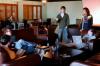 Mark Inman, Andrew Norman, Evan Holder and Ben Peacock converse in Barefoot's Joe, the newly renovated student lounge. Since its opening on Mar. 1, 2008. Barefoot's Joe gives students a place to enjoy some coffee, music and art. - Photo by Kyle Kurlick