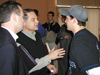 Bob Reccord (center), President of the North American Mission Board, talks with University Minister Todd Brady (left) and Freshman Taylor Conley (right) of Arlington, Tenn. shortly after Reccord's chapel address.  - Photo by Cam Tracy