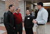 2/25/03 - Former SBC president James Merritt and Union president David S. Dockery visit with Biblical Studies majors Junior Michael Spain (center) and Sophomore Grant Gaines (right) at the Feb. 25 PreachingPoints conference.