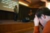 Shane&Shane led a worship service during chapel on Mar. 14, 2008. Junior Dustin Nelson takes a moment to stop and reflect. - Photo by Stephanie Schroeder