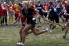 Members of the Chi Omega chariot racing team, Lyndsie Beanblossom (left) and Bethany Anderson (right) fight to keep a slight lead over the ZTA team at Greek Olympics. - Photo by Kyle Kurlick