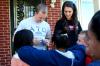 4/15/08 - The social documentary class that meets at apartments in Jackson came to Union for one class and was given a tour of Union's campus.  Union students Josh Pettigrew, senior political science major, and Chanel Watson, sophomore public relations/advertising major, go over the weeks assignments outside the photo house. - Kristi McMurry