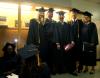 Melissa Maners, John Randolf, Richard Scott, Mark Allen and Kathy Spotts, all receiving bachelor of science in organizational leadership, pose for a photo before the summer graduation ceremony. - Photo by Kristi McMurry